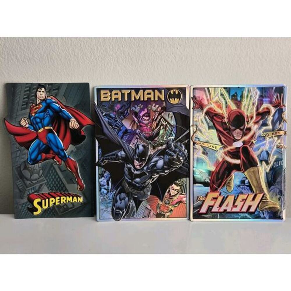 Batman Flash Superman DC Comic Open Road Metal Sign Wall Art Man Cave 9x13 in.